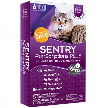 Sentry PurrScriptions Plus краплі від бліх і кліщів для кішок від 2.2 кг 1,4 мл х 6 шт/уп (21117)